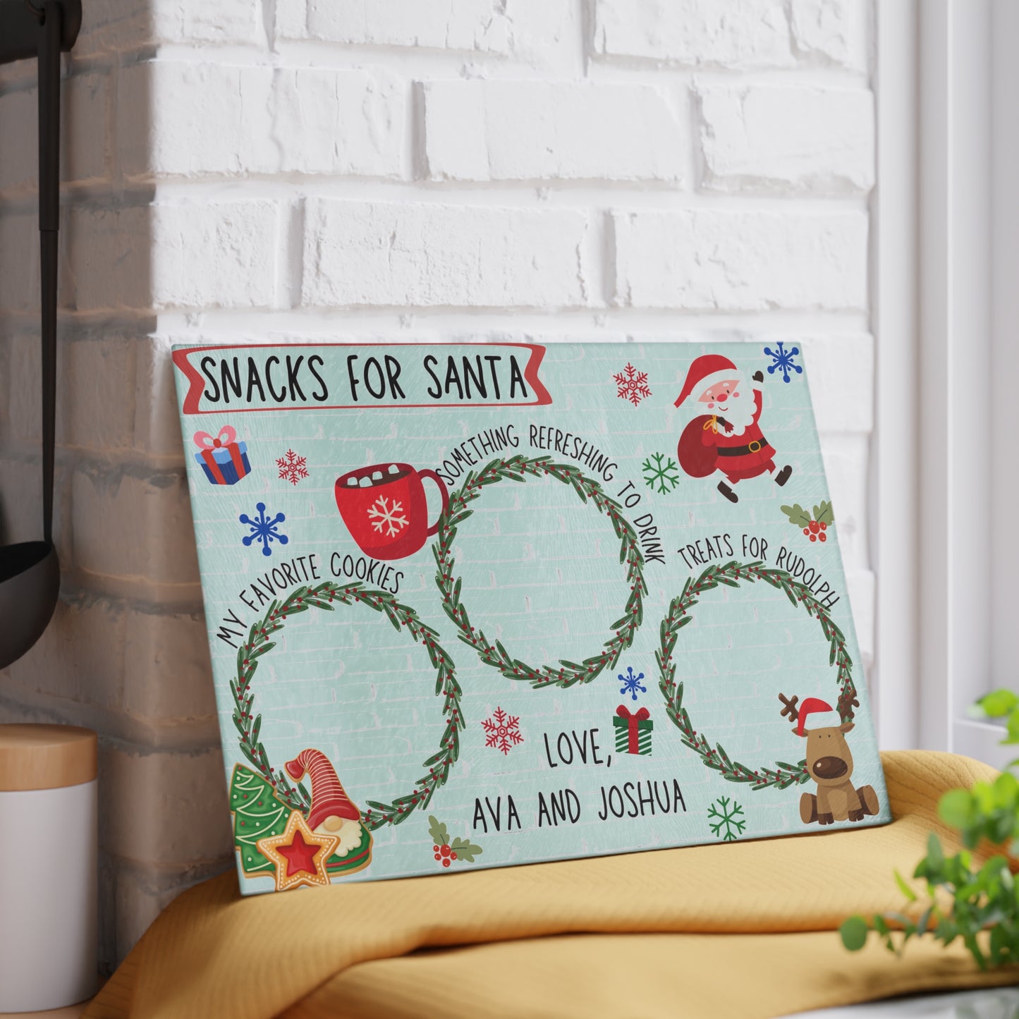 Snack for Santa Glass Cookie and Treat Board for Kids Gift Ideas for Christmas Santa Snack Tray