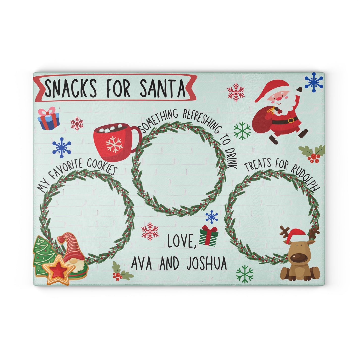 Snack for Santa Glass Cookie and Treat Board for Kids Gift Ideas for Christmas Santa Snack Tray