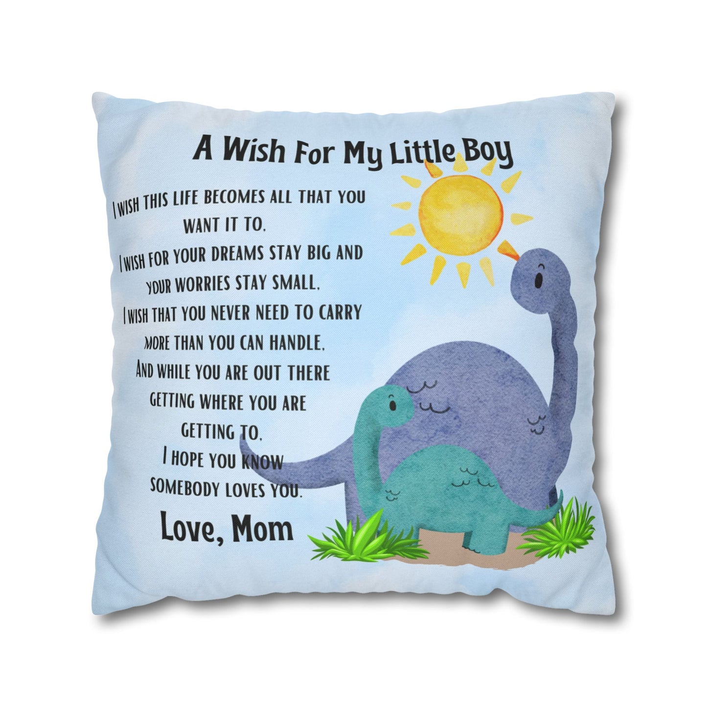 A Wish For My Little Boy Blue Watercolor Pillowcase Beautiful Keepsake Gift from Mom to Son