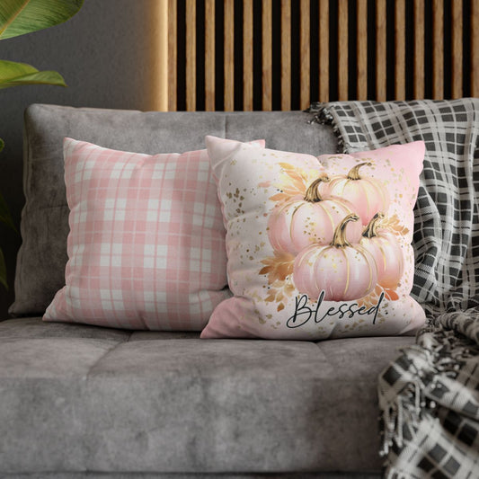 Beautiful Watercolor Pink and Gold Pumpkin Blessed Square Pillowcase