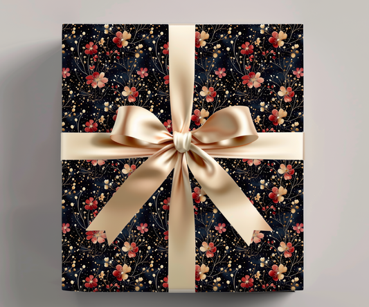 Beautiful Red Gold and Navy Floral Holiday Gift Wrap Paper