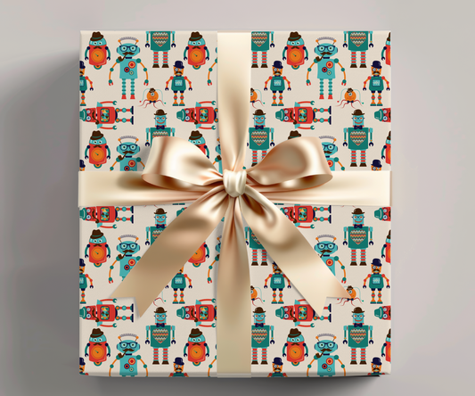 Vintage Toy Robots Fun Holiday Gift Wrap Paper