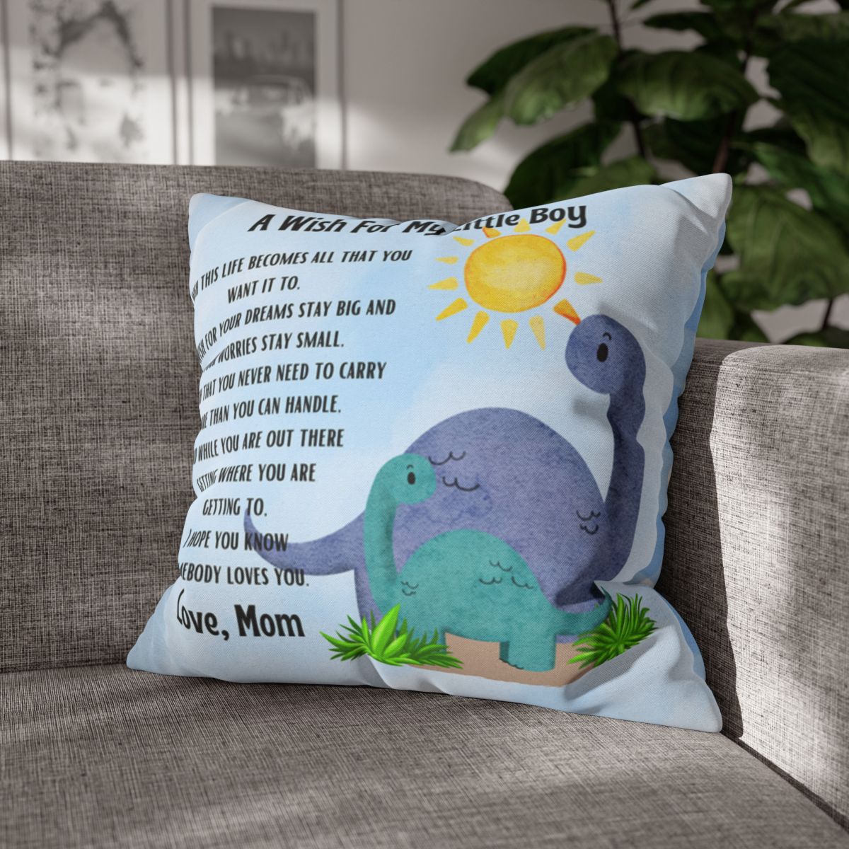 A Wish For My Little Boy Blue Watercolor Pillowcase Beautiful Keepsake Gift from Mom to Son