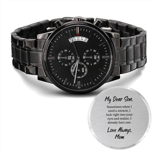 To My Dear Son - Engraved Black Chronograph Watch