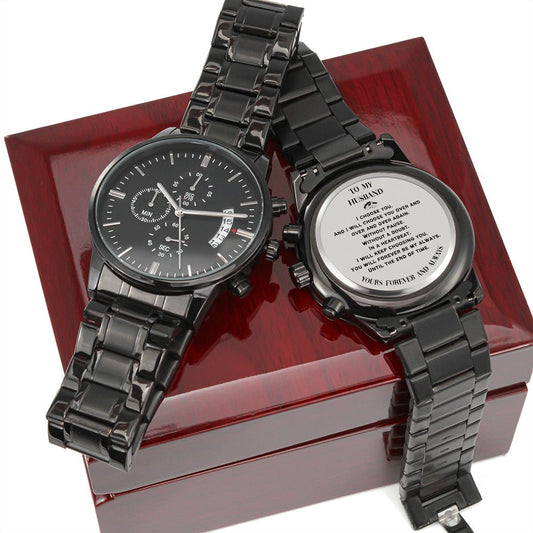 To My Husband - Engraved Black Chronograph Watch