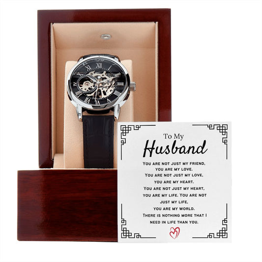 To My Husband - Openwork Watch w/ Mahogany Case