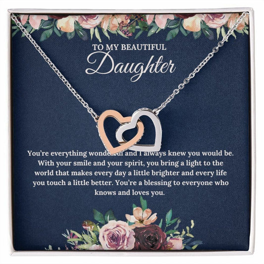 To My Beautiful Daughter - Interlocking Heart Necklace